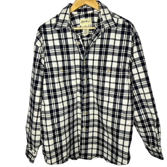 Eddie Bauer Men's Dark Blue Flannel Button Down Warm Shirt Large - Picture 1 of 5